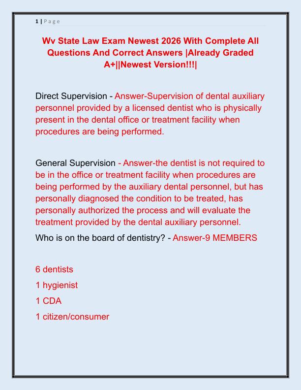 Wv State Law Exam Newest 2026 With Complete All Questions And Correct Answers