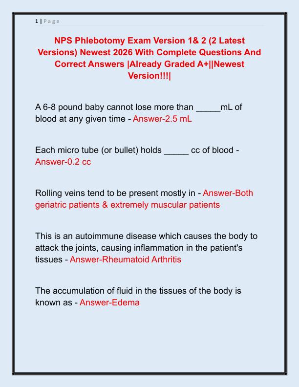 NPS Phlebotomy Exam Version 1