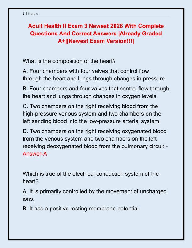 Adult Health II Exam 3 Newest 2026 With Complete Questions And Correct Answers