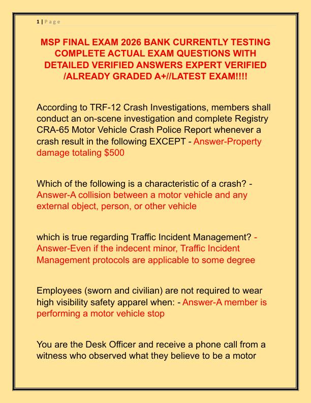 MSP FINAL EXAM 2026 BANK CURRENTLY TESTING COMPLETE ACTUAL EXAM QUESTIONS WITH DETAILED VERIFIED ANSWERS EXPERT VERIFIED