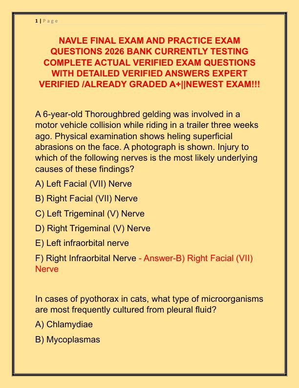 NAVLE FINAL EXAM AND PRACTICE EXAM QUESTIONS 2026 BANK CURRENTLY TESTING COMPLETE ACTUAL VERIFIED EXAM QUESTIONS WITH DETAILED VERIFIED ANSWERS EXPERT VERIFIED