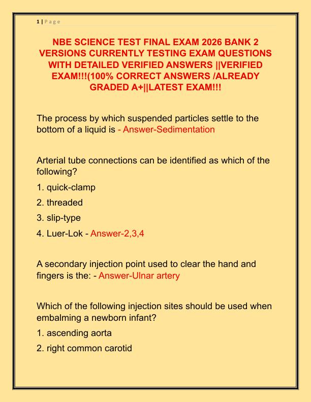 NBE SCIENCE TEST FINAL EXAM 2026 BANK 2 VERSIONS CURRENTLY TESTING EXAM QUESTIONS WITH DETAILED VERIFIED ANSWERS