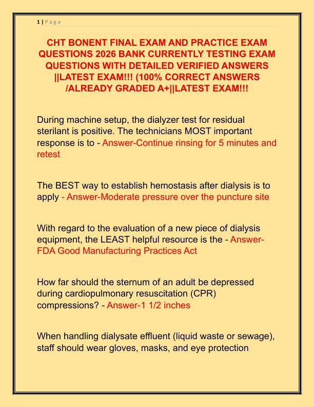 CHT BONENT FINAL EXAM AND PRACTICE EXAM QUESTIONS 2026 BANK CURRENTLY TESTING EXAM QUESTIONS WITH DETAILED VERIFIED ANSWERS