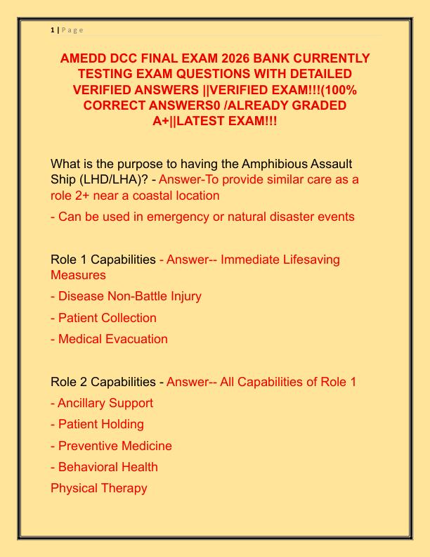 AMEDD DCC FINAL EXAM 2026 BANK CURRENTLY TESTING EXAM QUESTIONS WITH DETAILED VERIFIED ANSWERS