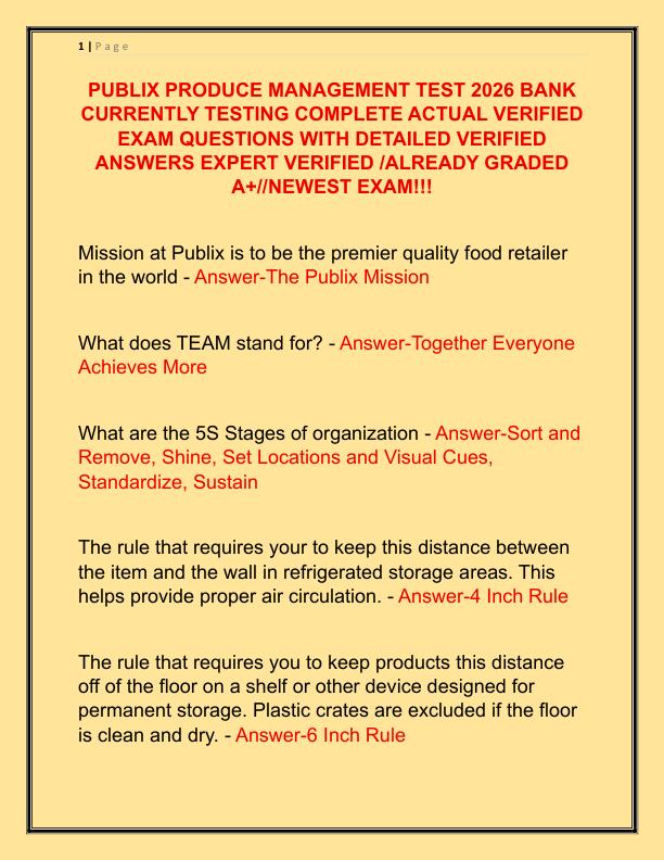 PUBLIX PRODUCE MANAGEMENT TEST 2026 BANK CURRENTLY TESTING COMPLETE ACTUAL VERIFIED EXAM QUESTIONS WITH DETAILED VERIFIED ANSWERS EXPERT VERIFIED