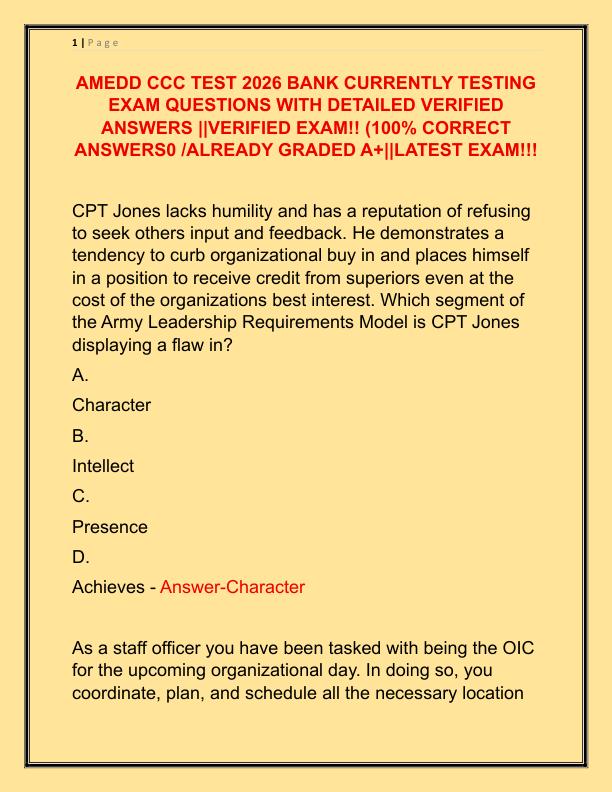 AMEDD CCC TEST 2026 BANK CURRENTLY TESTING EXAM QUESTIONS WITH DETAILED VERIFIED ANSWERS