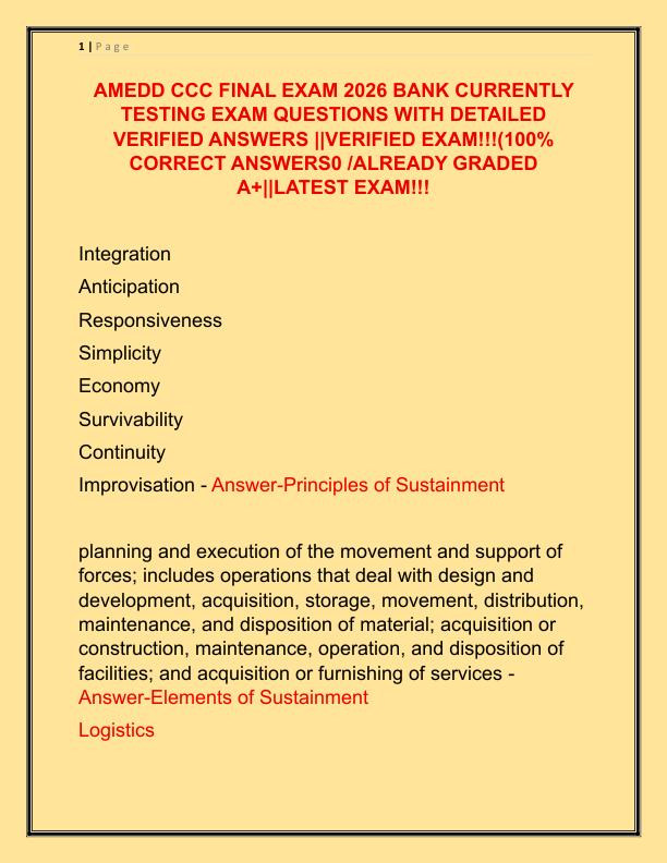 AMEDD CCC FINAL EXAM 2026 BANK CURRENTLY TESTING EXAM QUESTIONS WITH DETAILED VERIFIED ANSWERS