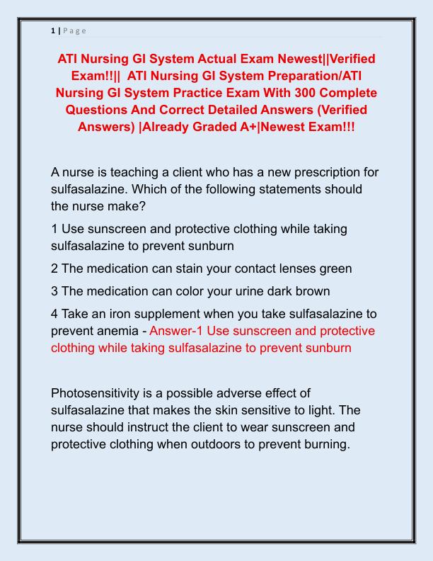 ATI Nursing GI System Actual Exam Newest