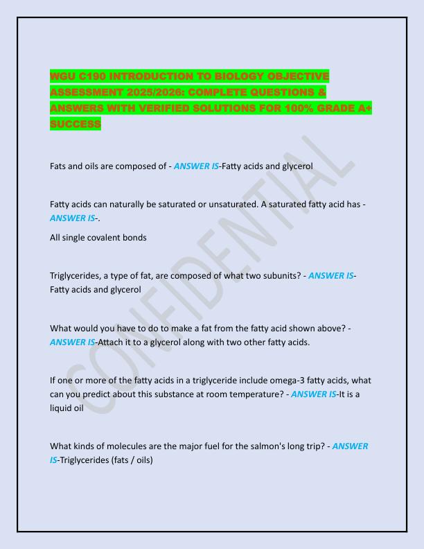 WGU C190 INTRODUCTION TO BIOLOGY OBJECTIVE ASSESSMENT 2025