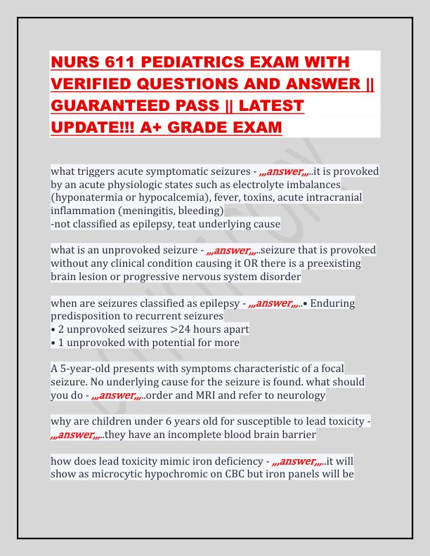 mobile-preview-NURS 611 PEDIATRICS EXAM WITH VERIFIED QUESTIONS AND ANSWER