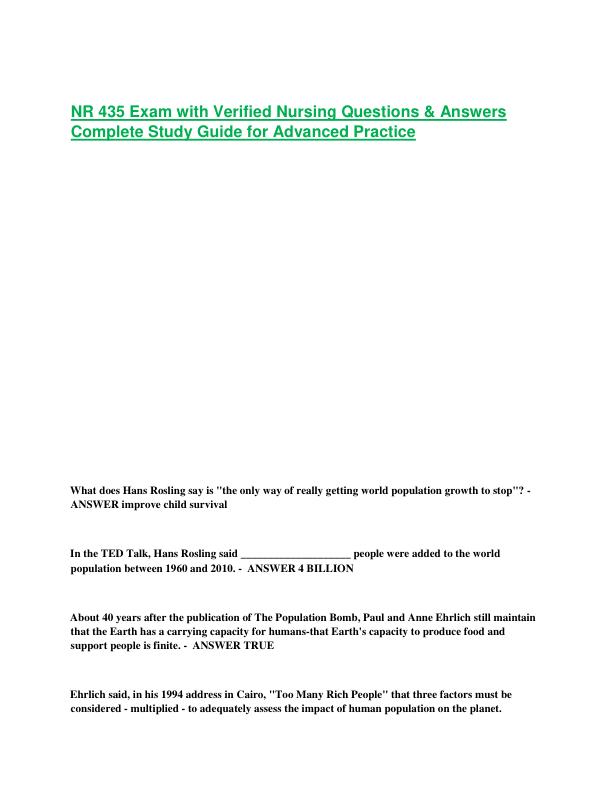 NR 435 Exam with Verified Nursing Questions & Answers Complete Study Guide for Advanced Practice