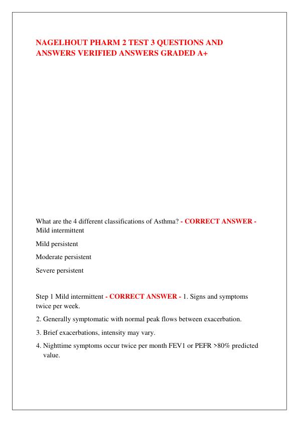 NAGELHOUT PHARM 2 TEST 3 QUESTIONS AND ANSWERS VERIFIED ANSWERS GRADED A+