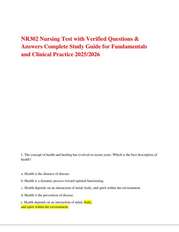 mobile-preview-NR302 Nursing Test with Verified Questions & Answers Complete Study Guide for Fundamentals and Clinical Practice 202