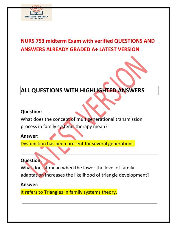 NURS 753 midterm Exam with verified QUESTIONS AND ANSWERS ALREADY GRADED A+ LATEST VERSION