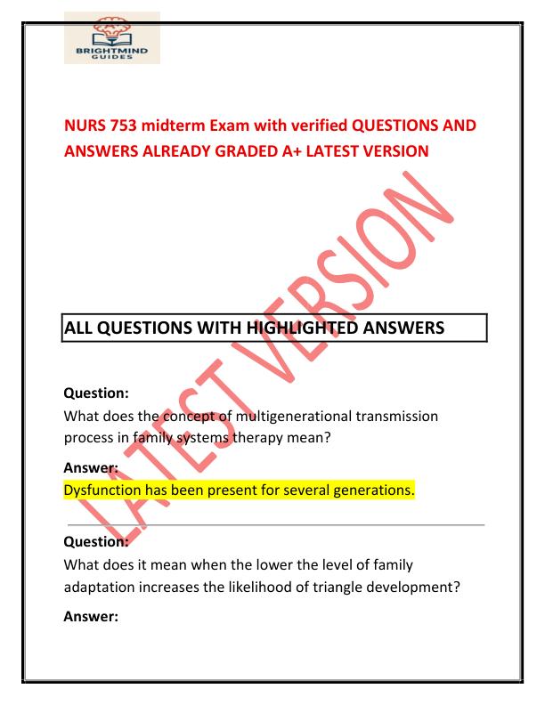 NURS 753 midterm Exam with verified QUESTIONS AND ANSWERS ALREADY GRADED A+ LATEST VE