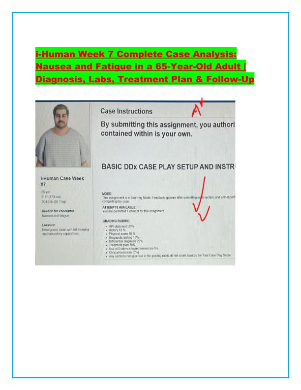 i-Human Week 7 Complete Case Analysis: Nausea and Fatigue in a 65-Year-Old Adult | Diagnosis, Labs, Treatment Plan & Follow-Up
