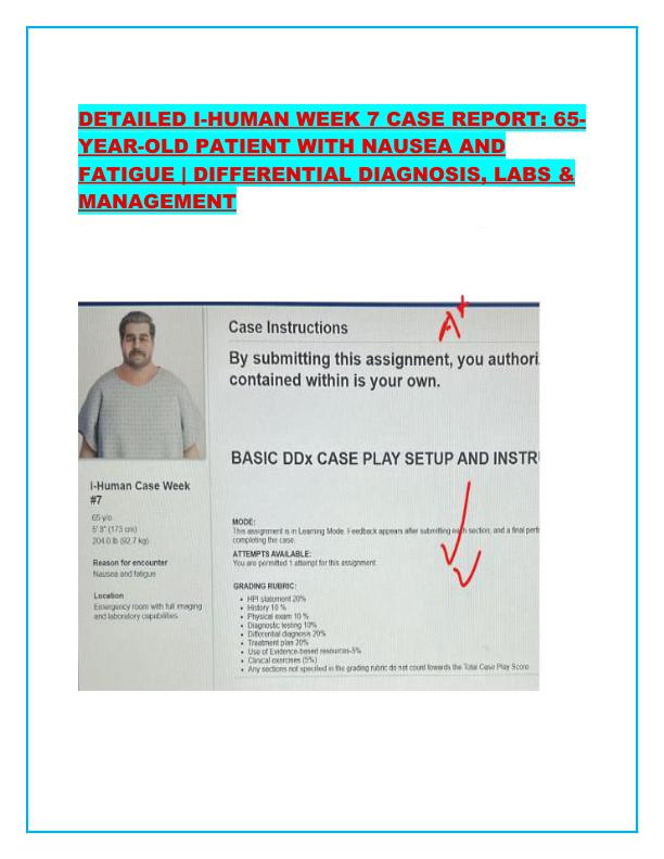 DETAILED I-HUMAN WEEK 7 CASE REPORT: 65-YEAR-OLD PATIENT WITH NAUSEA AND FATIGUE | DIFFERENTIAL DIAGNOSIS, LABS & MANAGEMENT