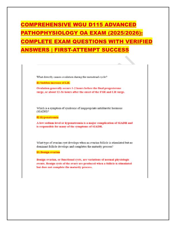 mobile-preview-COMPREHENSIVE WGU D115 ADVANCED PATHOPHYSIOLOGY OA EXAM (2025/2026): COMPLETE EXAM QUESTIONS WITH VERIFIED ANSWERS | FIRST-ATTEMPT SUCCESS