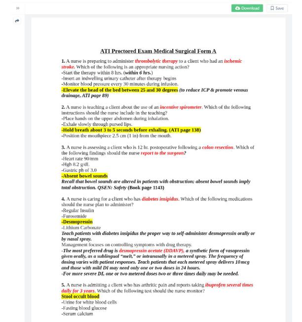 ATI Proctored Exam Medical Surgical Form A 2019