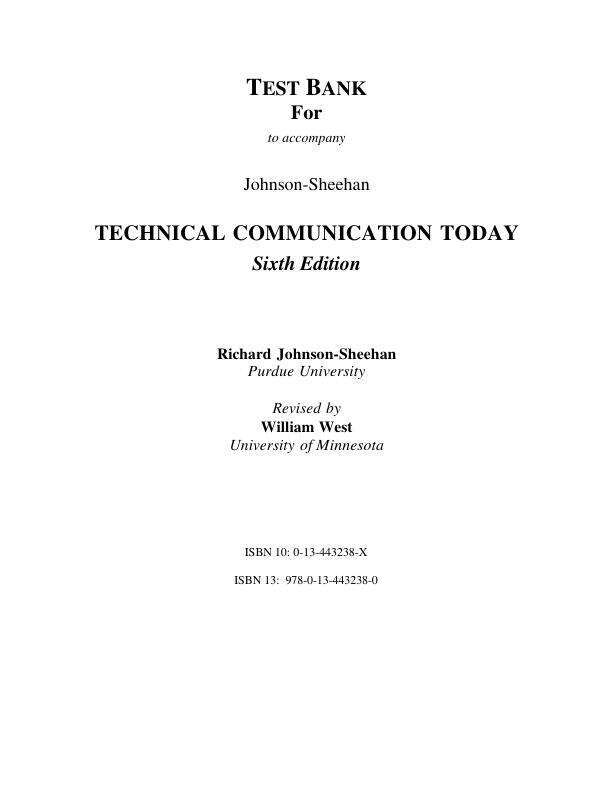 Test Bank For Technical Communication Today, 6th Edition by Richard Johnson-Sheehan Chapter 1-21