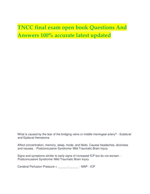 TNCC final exam open book Questions And