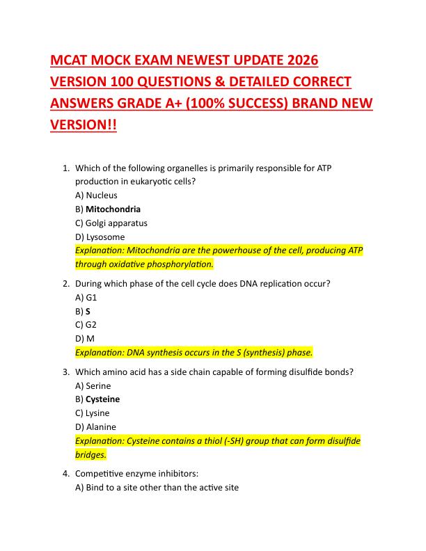 MCAT MOCK EXAM NEWEST UPDATE 2026 VERSION 100 QUESTIONS