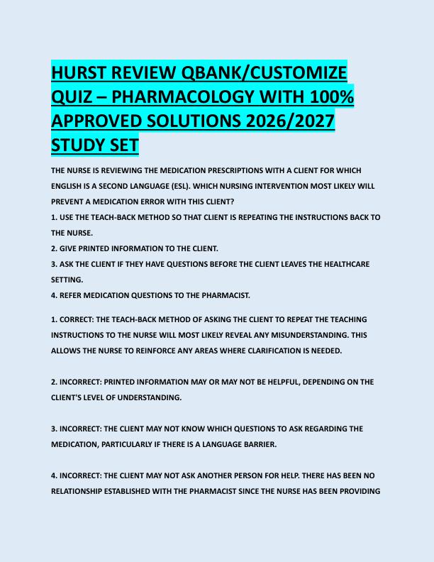 mobile-preview-HURST REVIEW QBANK/CUSTOMIZE  QUIZ – PHARMACOLOGY WITH 100%  APPROVED SOLUTIONS 2026/2027  STUDY SET 