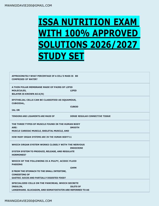 ISSA NUTRITION EXAM  WITH 100% APPROVED  SOLUTIONS 2026/2027  STUDY SET 