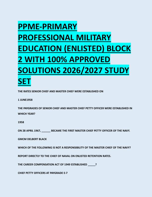 mobile-preview-PPME-PRIMARY  PROFESSIONAL MILITARY  EDUCATION (ENLISTED) BLOCK  2 WITH 100% APPROVED  SOLUTIONS 2026/2027 STUDY  SET 