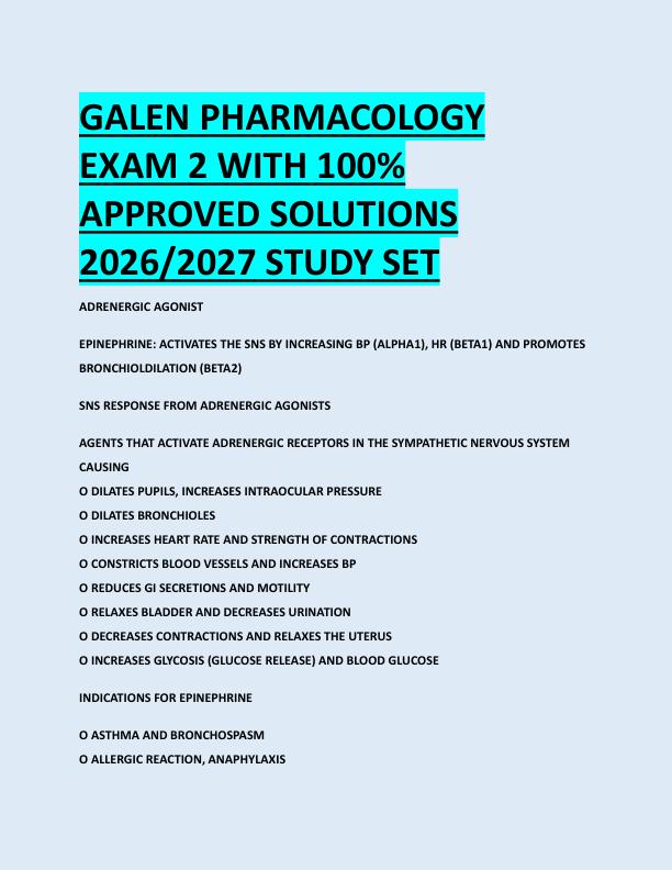 mobile-preview-GALEN PHARMACOLOGY  EXAM 2 WITH 100%  APPROVED SOLUTIONS  2026/2027 STUDY SET 