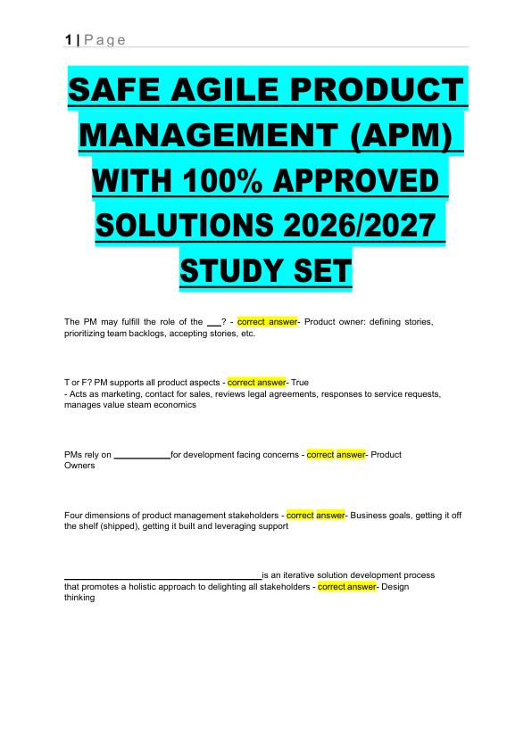 mobile-preview-SAFE AGILE PRODUCT  MANAGEMENT (APM)  WITH 100% APPROVED  SOLUTIONS 2026/2027  STUDY SET 