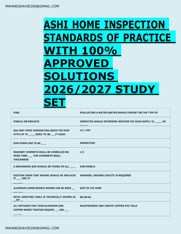 mobile-preview-ASHI HOME INSPECTION  STANDARDS OF PRACTICE   WITH 100%  APPROVED  SOLUTIONS  2026/2027 STUDY  SET 
