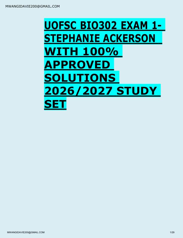 mobile-preview-UOFSC BIO302 EXAM 1-  STEPHANIE ACKERSON   WITH 100%  APPROVED  SOLUTIONS  2026/2027 STUDY  SET 