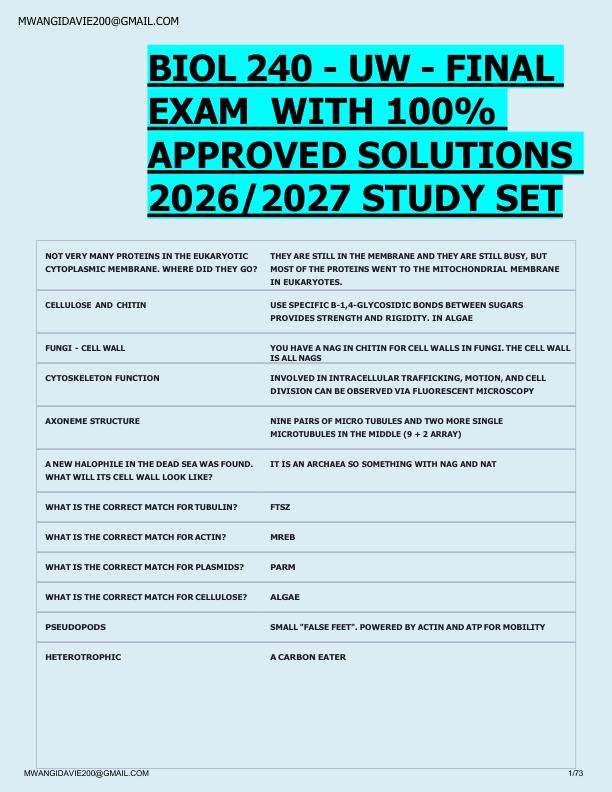 mobile-preview-BIOL 240 - UW - FINAL  EXAM  WITH 100%  APPROVED SOLUTIONS  2026/2027 STUDY SET 