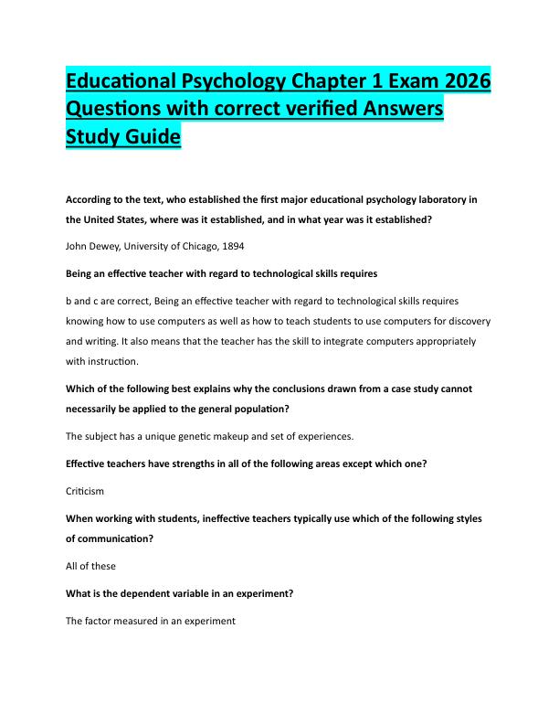 mobile-preview-N94Educational Psychology Chapter 1 Exam 2026  Questions with correct verified Answers  Study Guide 
