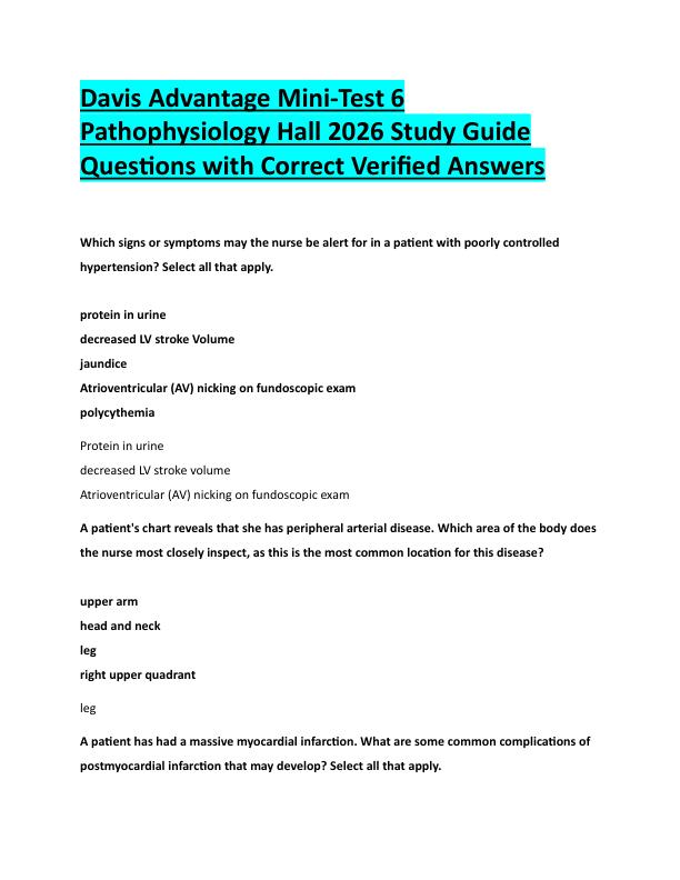 mobile-preview-N114Davis Advantage Mini-Test 6  Pathophysiology Hall 2026 Study Guide  Questions with Correct Verified Answers