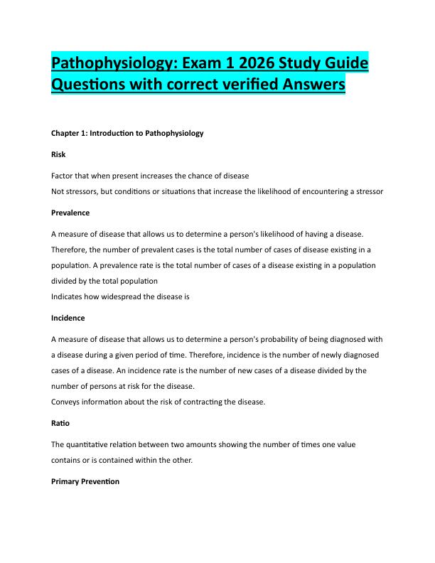 mobile-preview-N115Pathophysiology: Exam 1 2026 Study Guide  Questions with correct verified Answers 