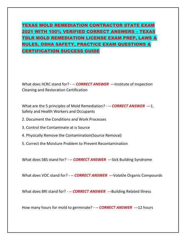 mobile-preview-TEXAS MOLD REMEDIATION CONTRACTOR STATE EXAM 2021 WITH 100 2