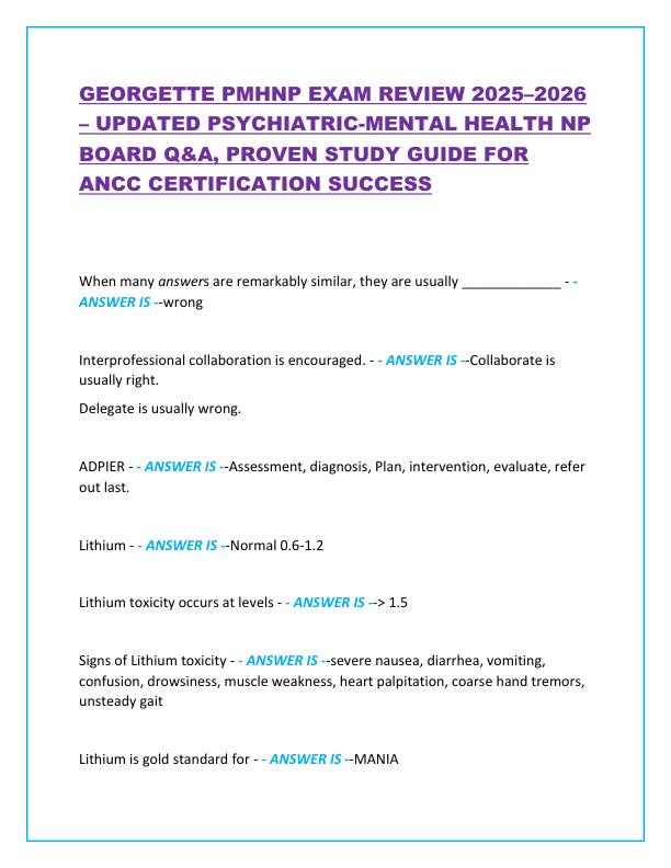 GEORGETTE PMHNP EXAM REVIEW 2025