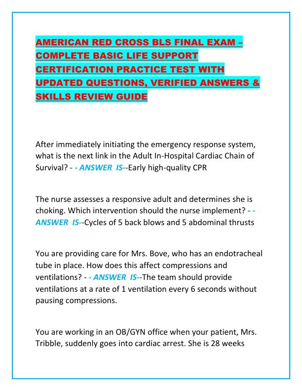 AMERICAN RED CROSS BLS FINAL EXAM