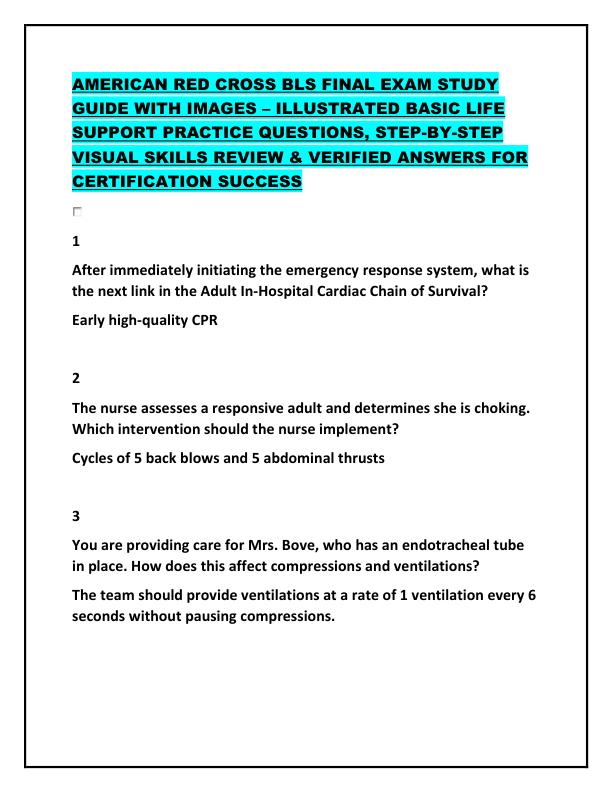 AMERICAN RED CROSS BLS FINAL EXAM STUDY GUIDE WITH IMAGES