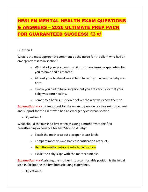 HESI PN MENTAL HEALTH EXAM QUESTIONS