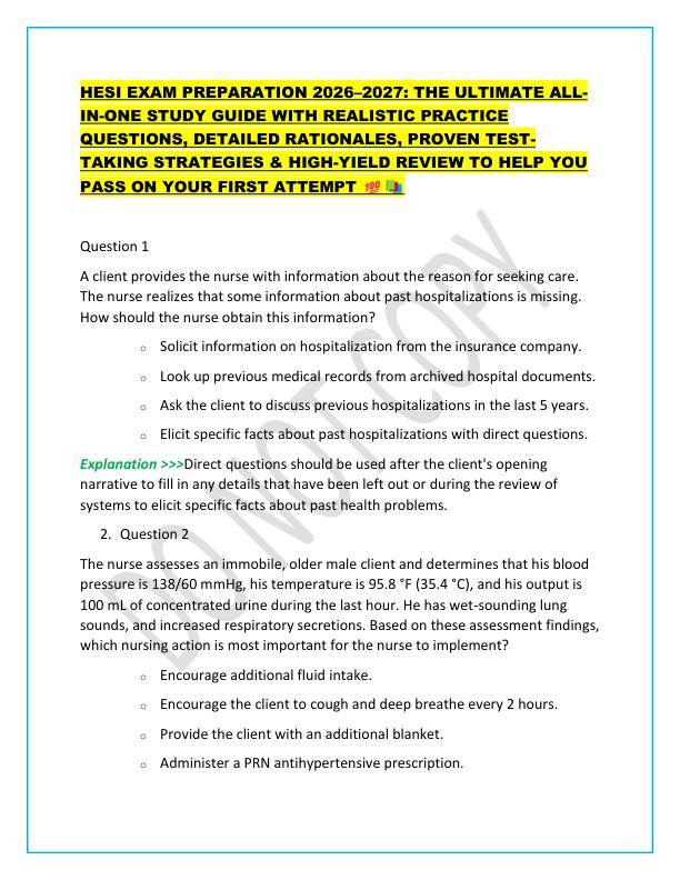 HESI EXAM PREPARATION 2026