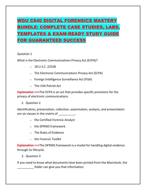 WGU C840 DIGITAL FORENSICS MASTERY BUNDLE