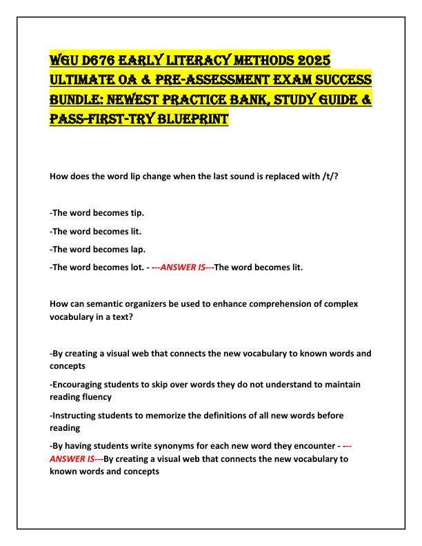 WGU D676 Early Literacy Methods 2025 Ultimate OA