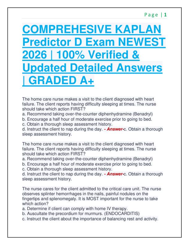 COMPREHESIVE KAPLAN Predictor D Exam NEWEST 2026