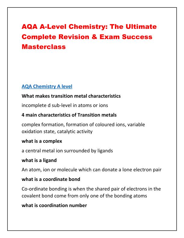 AQA A 5 -Level Chemistry: The Ultimate  Complete Revision & Exam Success  Masterclass