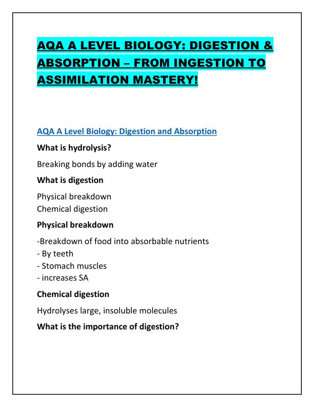 AQA A LEVEL BIOLOGY