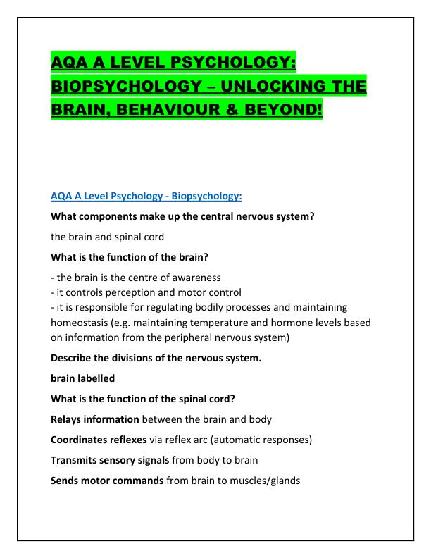 AQA A LEVEL PSYCHOLOGY