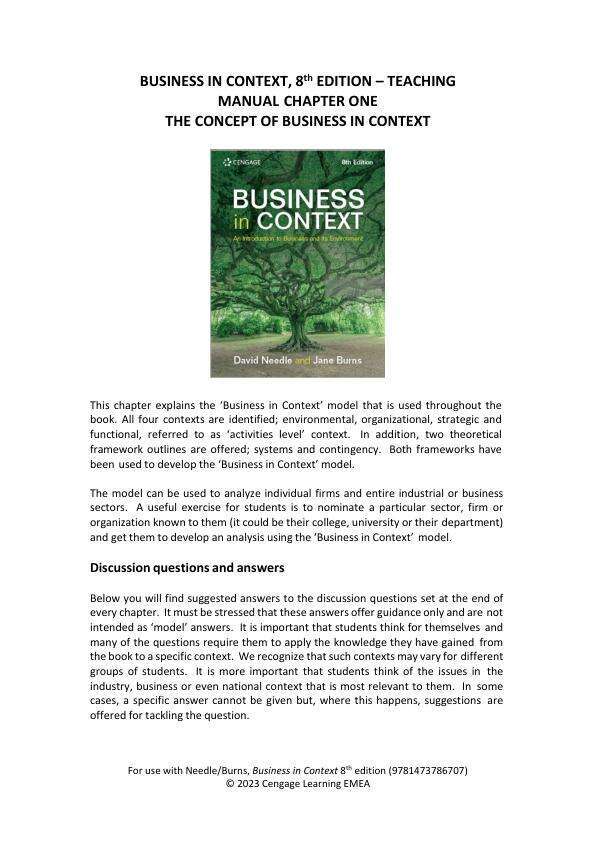 Solution Manual For Business in Context, 8th Edition by David NeedleJane Burns Chapter 1-14
